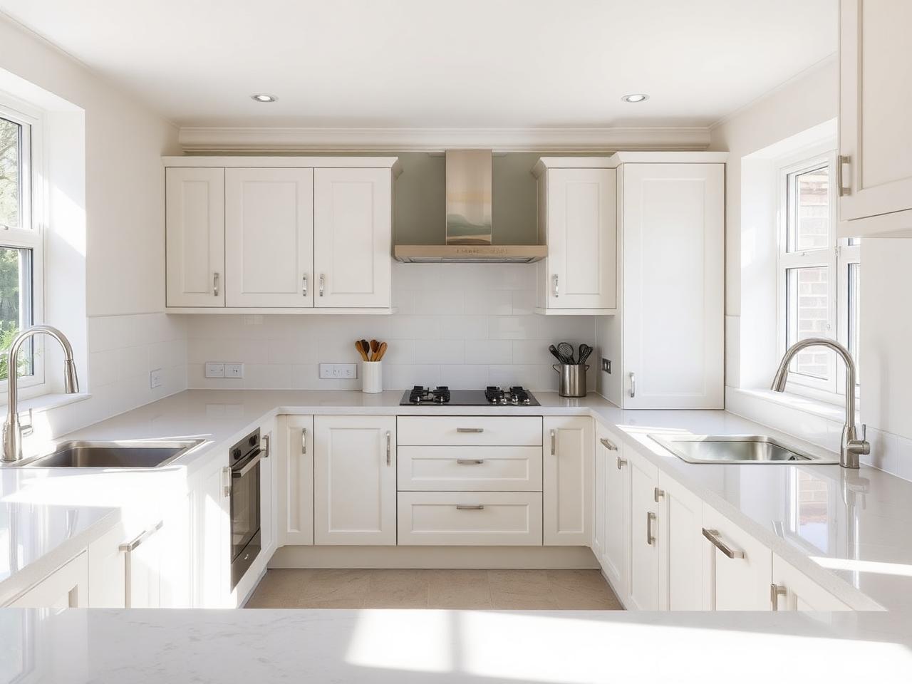 The same kitchen spotless and tidy after a deep clean